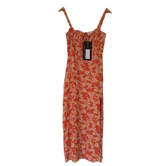 ASTR The Label NWT Elsie Orange Floral Smocked Midi Dress M Cottagecore Milkmaid - Picture 2 of 14